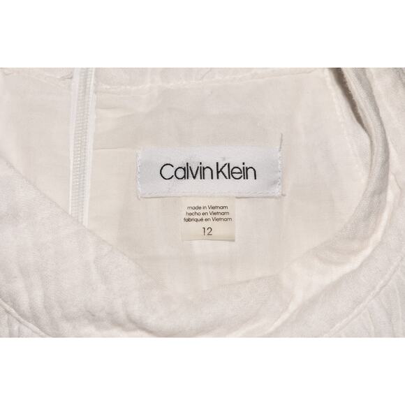 CALVIN KLEIN $128 Wide Leg Halter Neck Cotton Belted Jumpsuit‎ White Size 12 - Picture 4 of 4